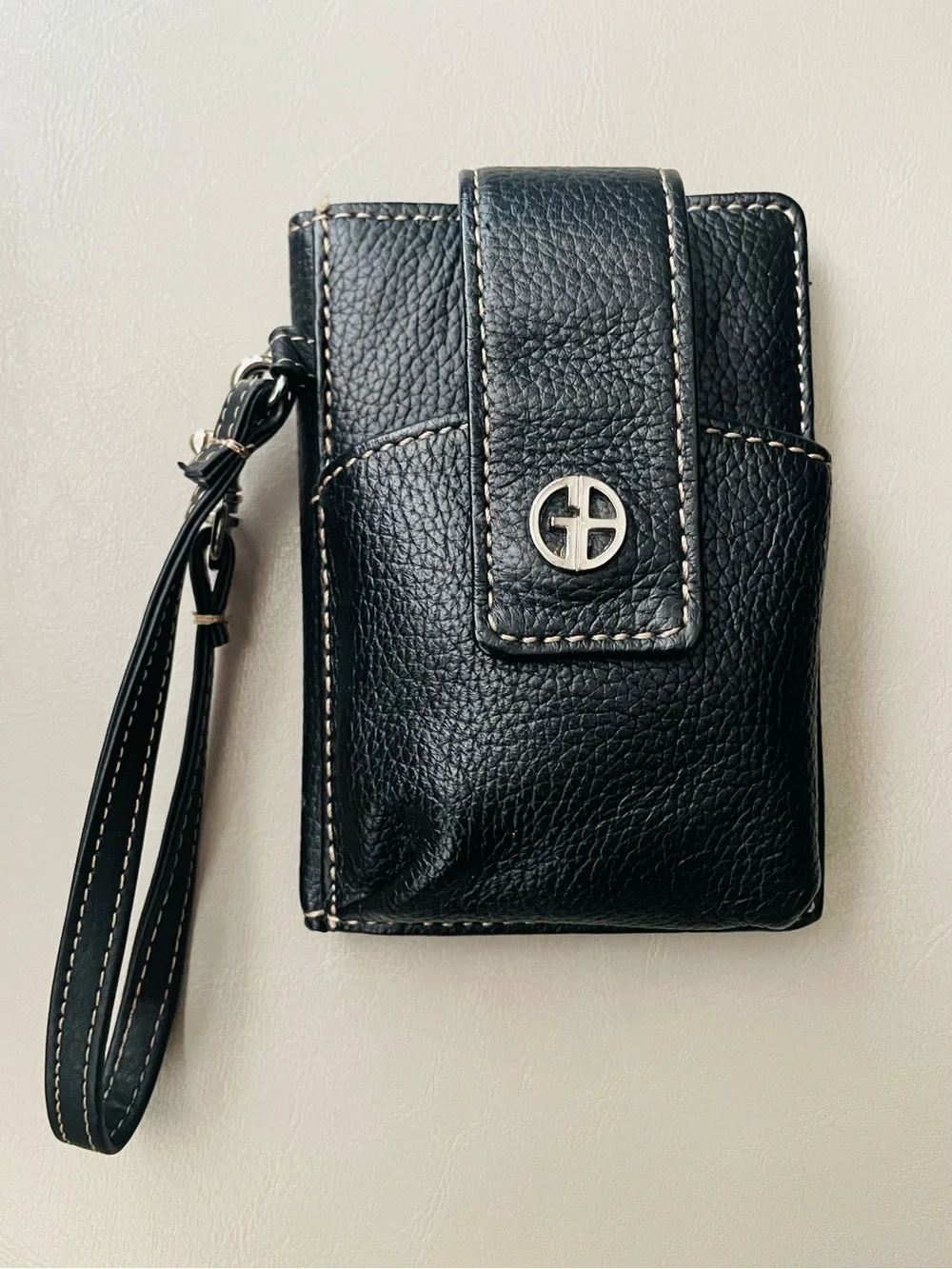 Gianni Bini Black Leather Wristlet Phone Pouch with Strap